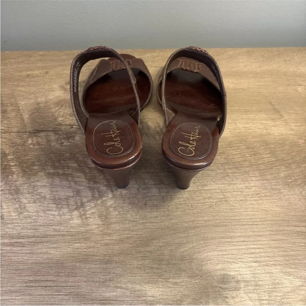Cole Haan Air Huarache Slide Wedge Sandal Womens Size 6B Slip On Leather Carob